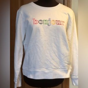 J CREW sM “BONJOUR” embroidered sweatshirt 💯Cotton Adorable!